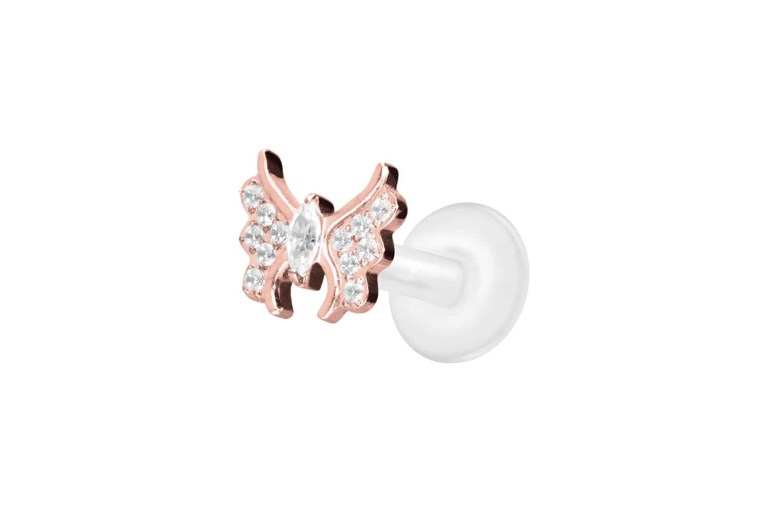 PTFE Labret Piercing mit Innengewinde + Titan-Aufsatz KRISTALLSCHMETTERLING